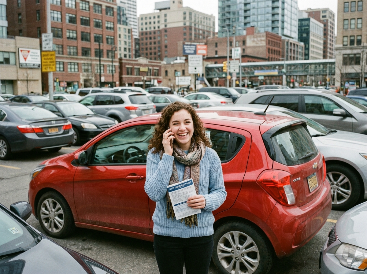 Jeune femme souriante avec brochure d